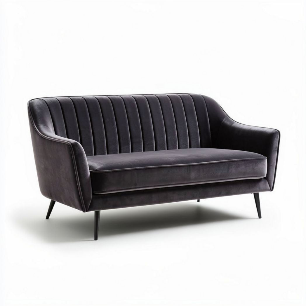 Velvet modern two-seater sofa with ribbed design in charcoal color 180 x 80 x 85cm