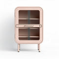 Glass door storage cabinet in pink metal with adjustable shelves 80 x 40 x 100cm