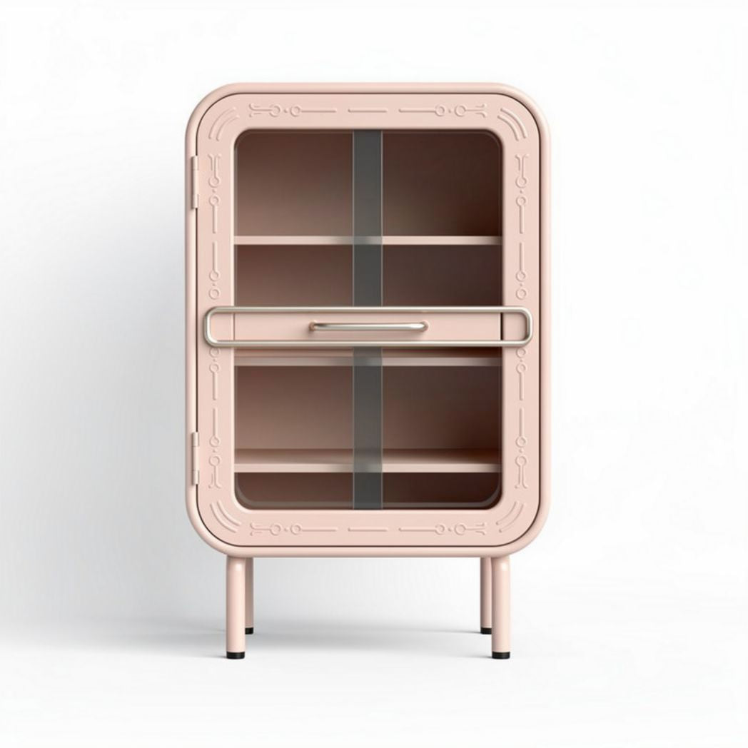 Glass door storage cabinet in pink metal with adjustable shelves 80 x 40 x 100cm