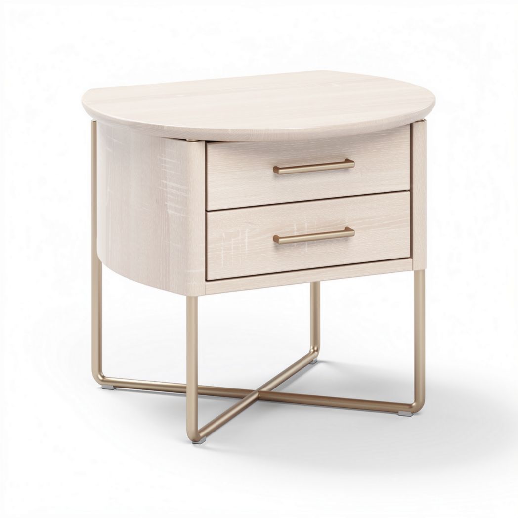 Wooden nightstand with two drawers and metal legs in light finish 50 x 40 x 45cm