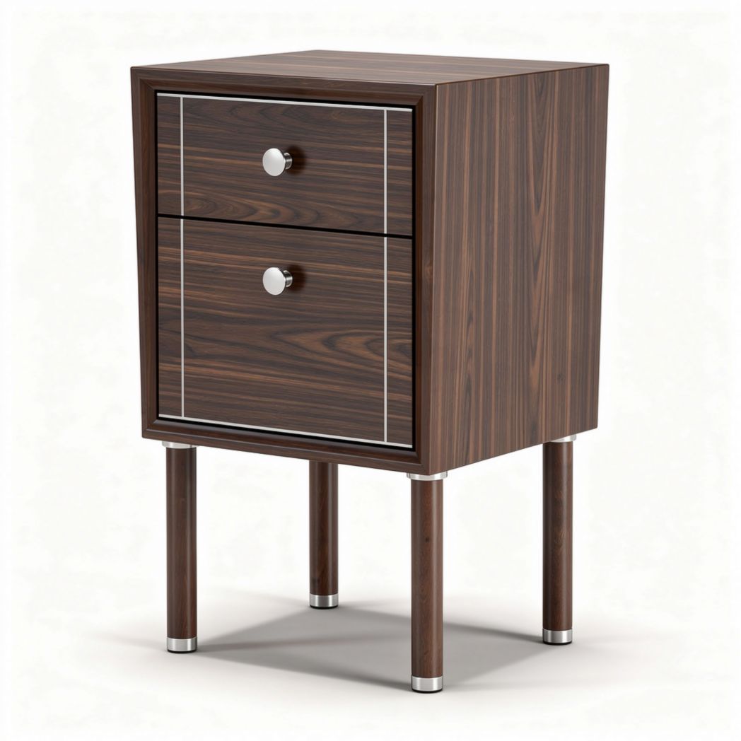 Wood nightstand with two drawers in dark walnut finish 45 x 40 x 60cm