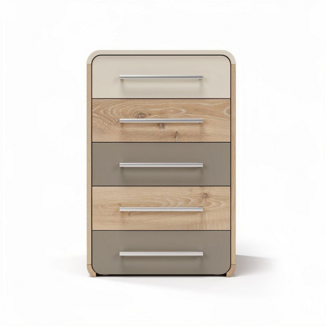 Wooden five-drawer storage cabinet with metal handles in neutral colors 60 x 40 x 80cm