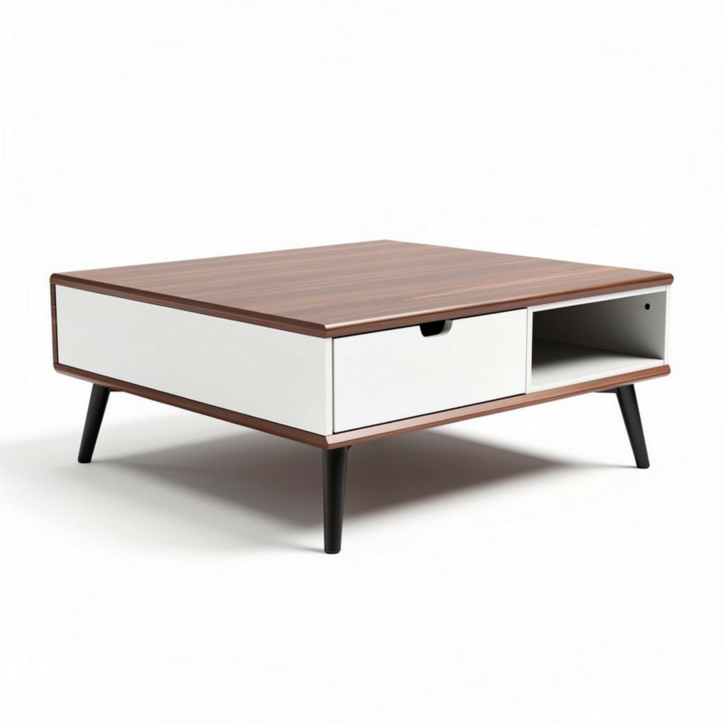 Modern coffee table with storage drawer in walnut finish 120 x 80 x 40cm