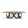 Glass top coffee table with black metal base and marble accent 120 x 70 x 40cm