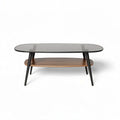 Glass top coffee table with wooden base in black and brown 120 x 60 x 45cm