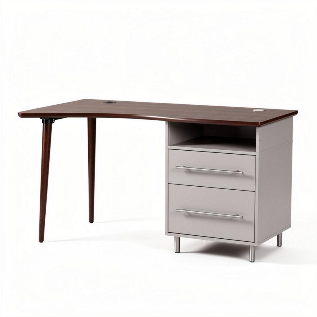 L-shaped office desk with two drawers and modern wood finish 150 x 75 x 75cm