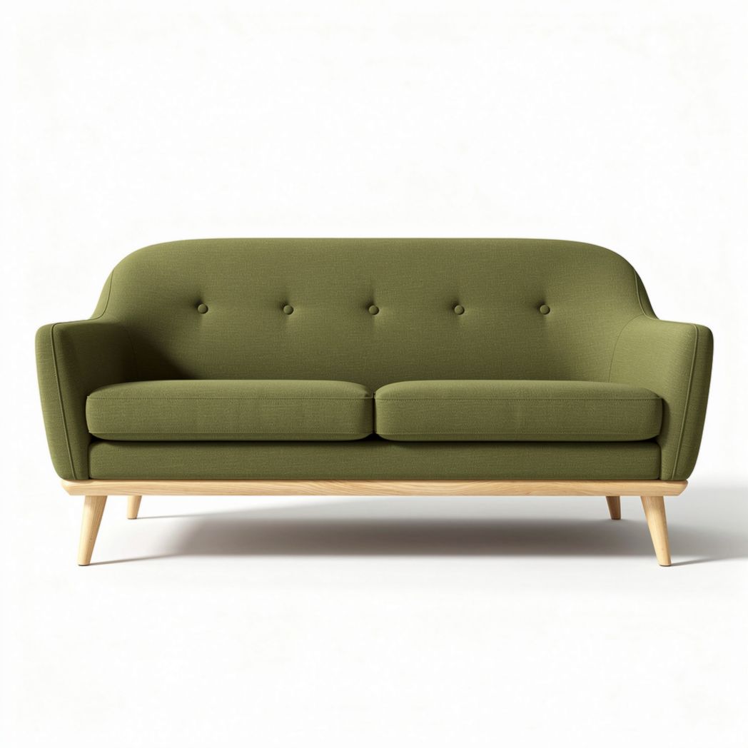 Green fabric sofa with wooden legs 180 x 80 x 75cm for living room