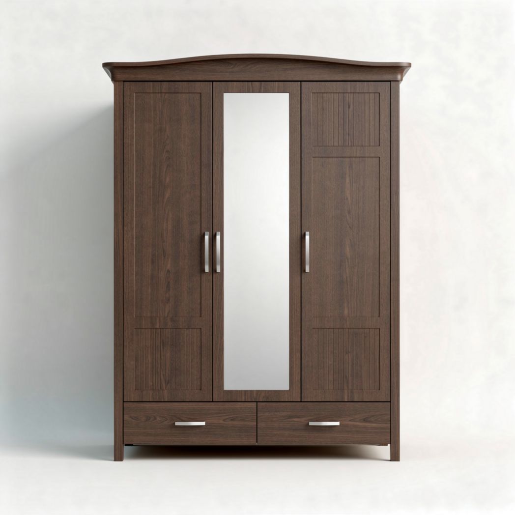Wooden wardrobe with mirror two drawers and modern design 180 x 100 x 50cm