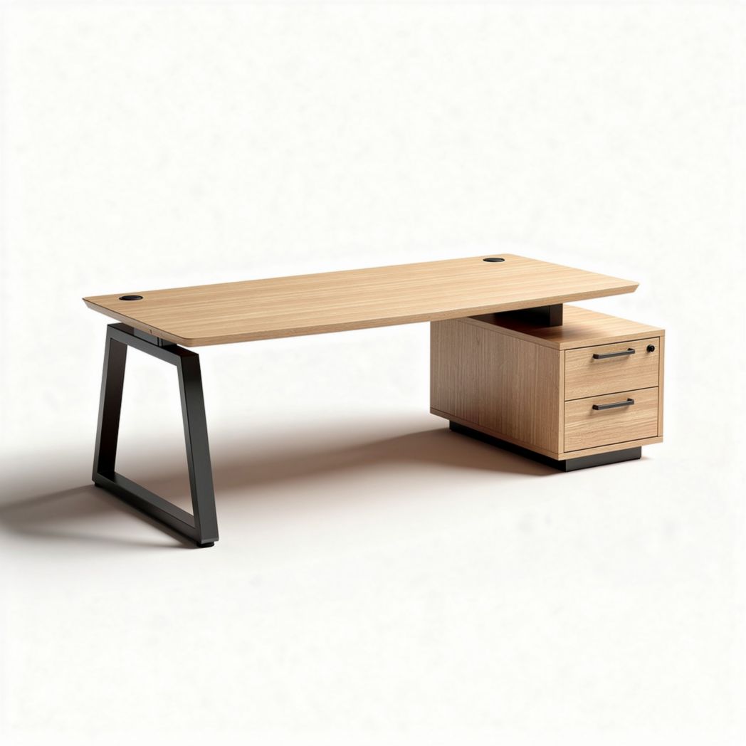 Wooden desk with metal legs and storage drawer 150 x 70 x 75cm
