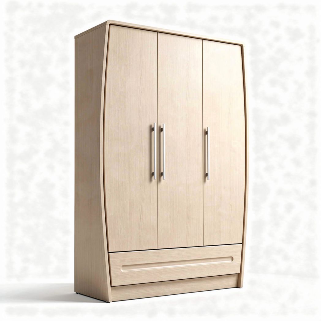Wooden wardrobe with three doors and one drawer 80 x 40 x 180cm natural finish