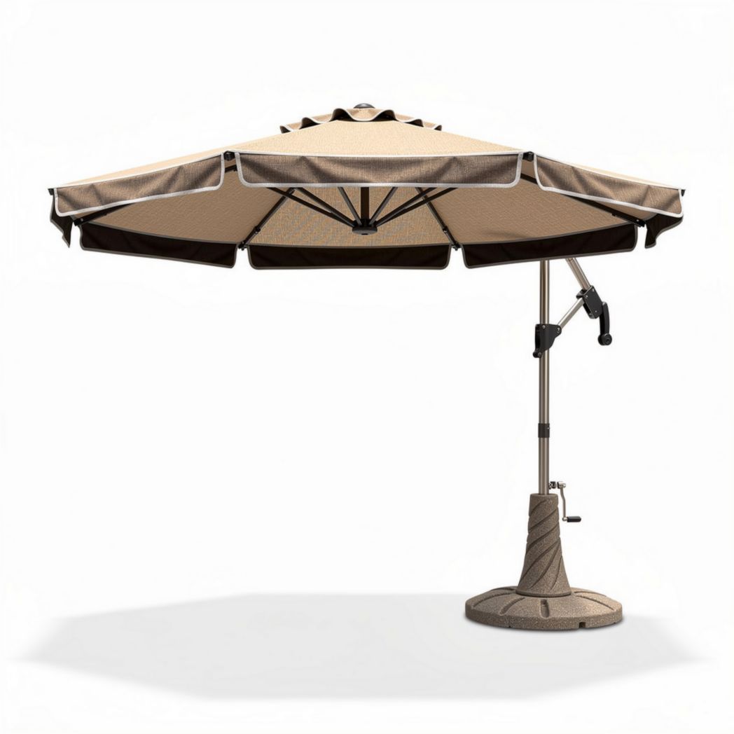 Lightweight adjustable patio umbrella with beige canopy and sturdy base 300 x 300 x 250cm