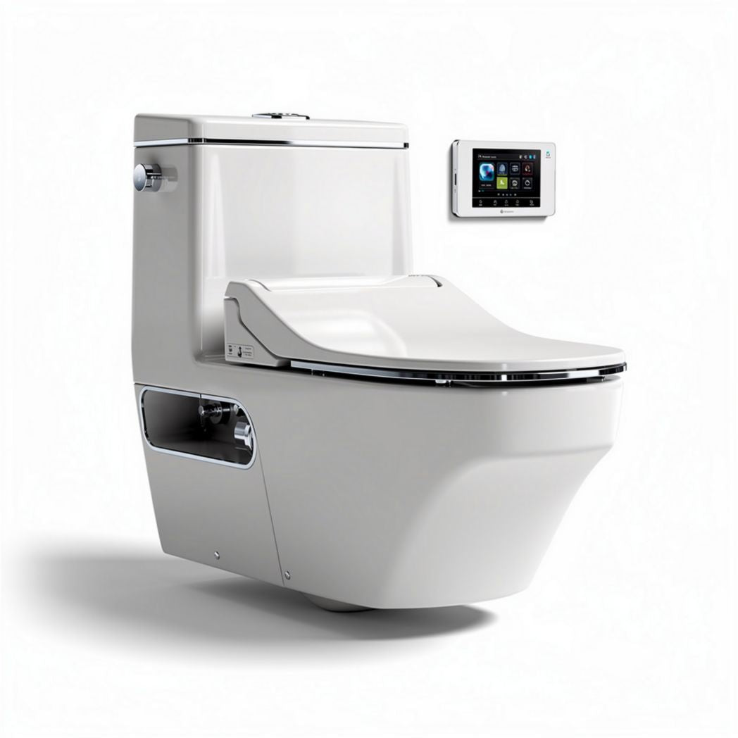 Smart toilet with integrated bidet function touchscreen control white ceramic 80 x 40 x 45cm